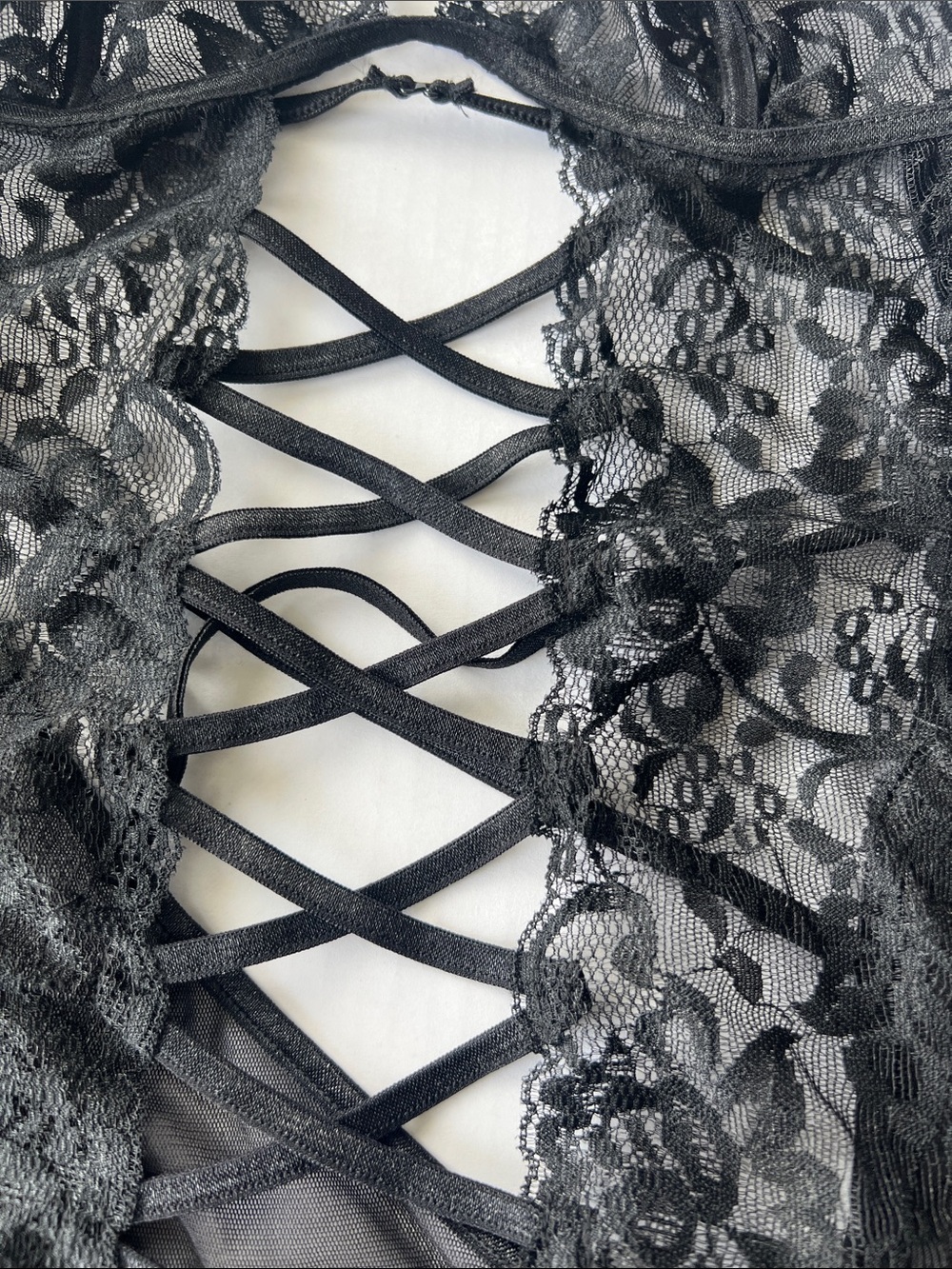 Frederick's of Hollywood Black Lace Halter Chemise with Crisscross Front - Picture 3 of 6